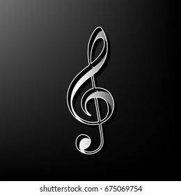 Music violin clef sign. G-clef. Treble clef. Vector. Gray 3d printed icon on black background.