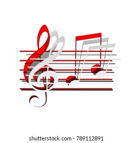 Music violin clef sign. G-clef and notes G, H. Vector. Detachable paper icon with red body stock. Isolated.