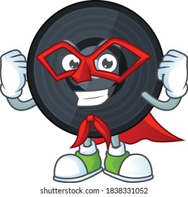 Music viynl disc cartoon drawing concept performed as a Super hero. Vector illustration