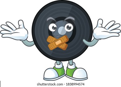 Music viynl disc Cartoon drawing design making a quiet finger gesture. Vector illustration