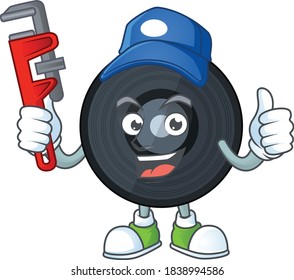 Music viynl disc Cartoon drawing concept work as smart Plumber. Vector illustration