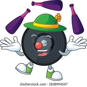 Music viynl disc mascot cartoon design playing Juggling on circus. Vector illustration