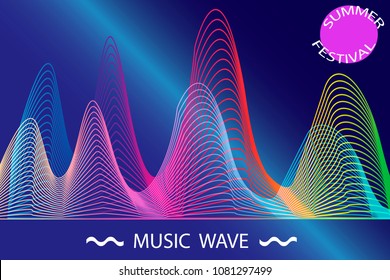 Music wave. Design for  poster, flyer, cover with gradient line waves. Background for music festivals, festive parties. EPS10