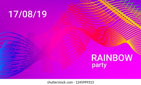 Music Wave Design. Music Summer Abstract Background. Sound Flyer With Rainbow Gradient Line Waves. Music Banner Equalizer Vector Concept. Electronic Fest Rainbow Modern Poster.