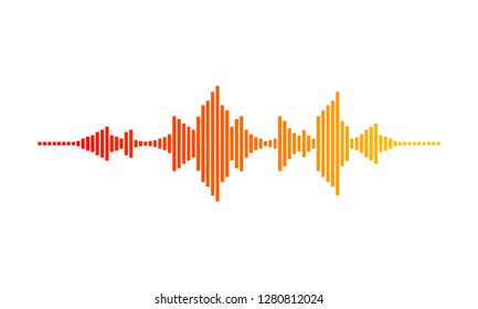 Music wave. Digital waveform. Sound frequencies. Gradient with red, orange and yellow colors. Vector design