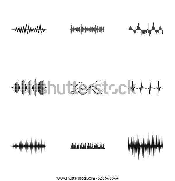 音楽波またはイコライザの振動アイコンセット 白い背景に9つの音楽波またはイコライザー振動ベクター画像アイコンの簡単なイラスト のベクター画像素材 ロイヤリティフリー