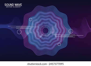 Music wave flow poster design with lines and dots. Sound flyer with abstract gradient line waves. Music abstract background