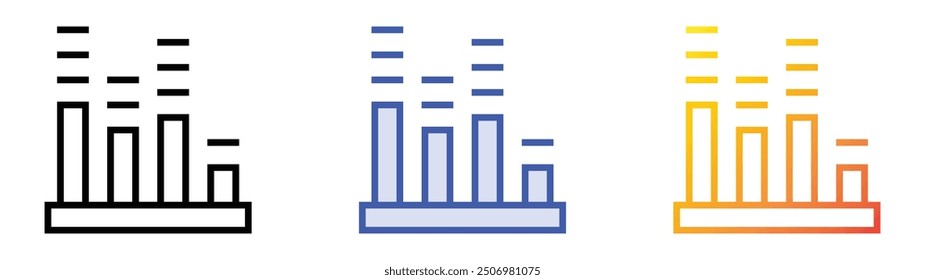 Musikwellen-Symbol. Lineares, blaues Füllungs- und Farbverlauf-Design einzeln auf weißem Hintergrund