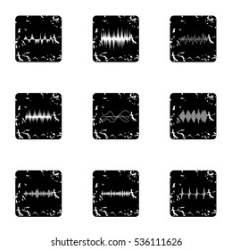 Music wave icons set. Grunge illustration of 9 music wave vector icons for web