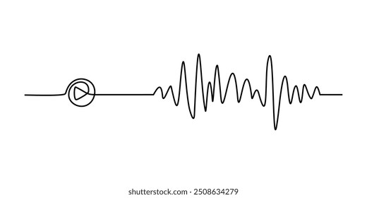 Music wave line sound one noise icon audio frequency signal podcast radio sound wave volume hand art. Acoustic line music logo record sound wave doodle sketch abstract. Vector illustration