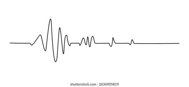 Music wave line sound one noise icon audio frequency signal podcast radio sound wave volume hand art. Acoustic line music logo record sound wave doodle sketch abstract. Vector illustration