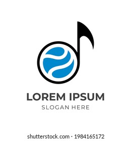 music wave logo design with flat blue and black color style