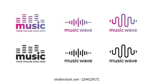 Ilustración vectorial del conjunto de logotipos de ondas musicales