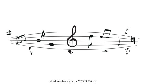 Music wave with notes. Sound recording stripes for music design. Vector illustration isolated on white background.