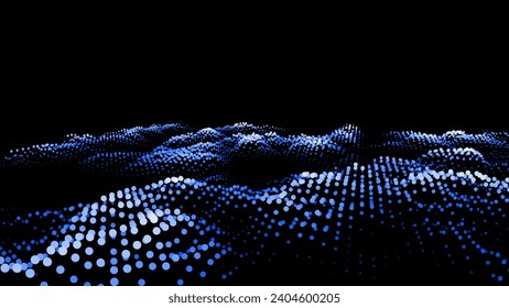 Music wave of particles. Big data visualization. Abstract blue background with a dynamic wave. Vector illustration.