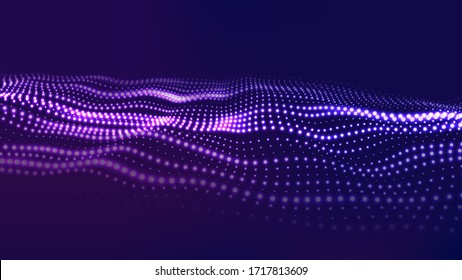Musik-Welle von Teilchen. Schallwellenelement. Vektorillustration Technologie Equalizer für Musik.Künstliche Intelligenz. Abstrakte dynamische Welle.Futuristische blaue Vektorillustration Illustration. Big Data.