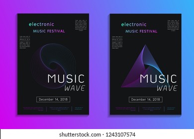 Music wave poster design. Electronic Music Festival template with abstract blue gradient line waves version 1 - Vector illustration eps 10