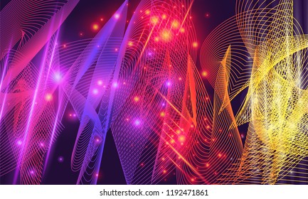 Music wave poster design. Equalizer Speaking Motion Sound Wave Abstract Flowing Energy Particles, wave of blurred lights. Sound flyer with abstract gradient line waves. Vector illustration