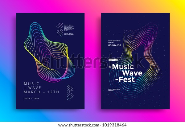 Music wave poster design. Sound flyer with\
abstract gradient line\
waves.