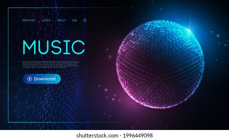 Music wave technology sphere.Vector particle big data visualisation of matrix. Equalizer for music, showing sound waves with music waves. EPS 10