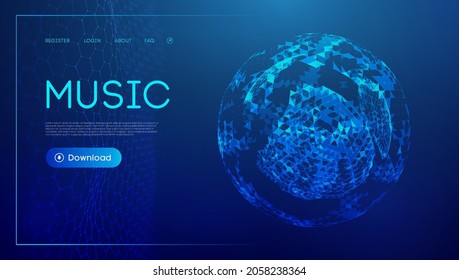 Music wave technology sphere.Vector particle big data visualisation of matrix. Equalizer for music, showing sound waves with music waves. EPS 10