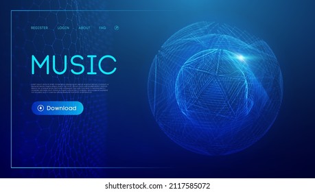 Music wave technology sphere.Vector particle big data visualisation of matrix. Equalizer for music, showing sound waves with music waves. EPS 10