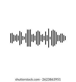 Formas de onda de música em estilo monocromático. Símbolos de frequência de som, pulso de áudio e linhas de volume em preto e branco. Arquivo eps de design de vetor