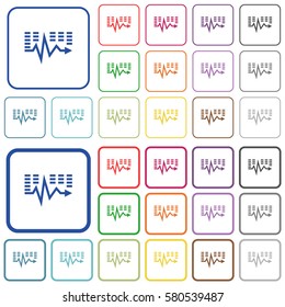 Music waves color flat icons in rounded square frames. Thin and thick versions included.