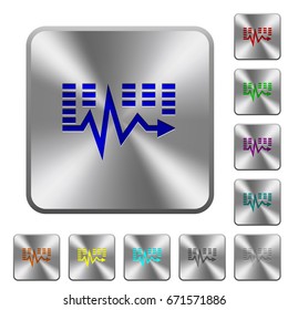 Music waves engraved icons on rounded square glossy steel buttons