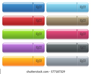 Music waves engraved style icons on long, rectangular, glossy color menu buttons. Available copyspaces for menu captions.