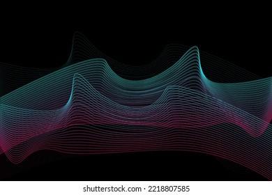 Music waves, gradient color background. Abstract sound wave stripe lines colourful equalizer isolated on black background. Social media concept.Vector illustration. EPS10