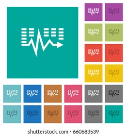 Music waves multi colored flat icons on plain square backgrounds. Included white and darker icon variations for hover or active effects.