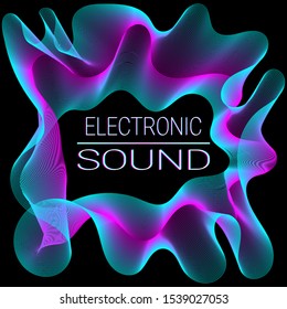 Music waves. Neon poster. Big data. Futuristic Visualization. 3d wave. Virtual flow. Digital sound. Vector illustration. Abstract colorful neon poster.