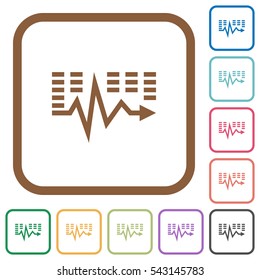 Music waves simple icons in color rounded square frames on white background
