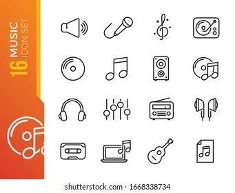 Music web icon set - outline icon set, vector, thin line icons collection