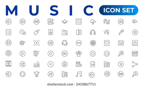 Music web icon set - outline icon set, vector, thin line icons collection