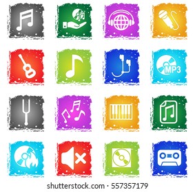 music web icons in grunge style for user interface design