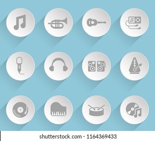 music web icons on light paper circles