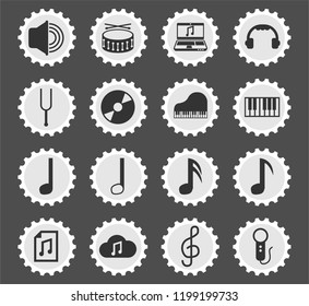 music web icons stylized postage stamp for user interface design
