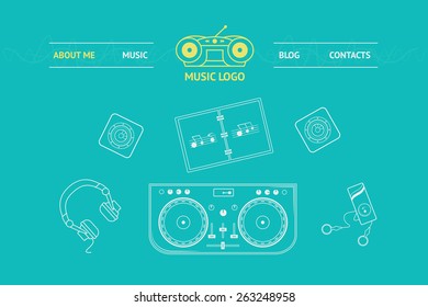 music website header, outline icon set, music theme for your site 