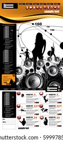 Diseño del sitio web de música. Ilustración de vectores fácil de editar.