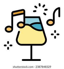 Music wine glass icon outline vector. Drink sommelier. Vine champagne color flat