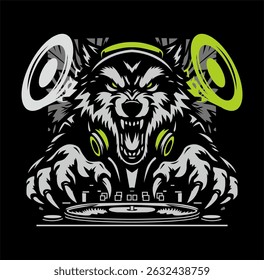 Music wolf illustration design, suitable for logo and design elements