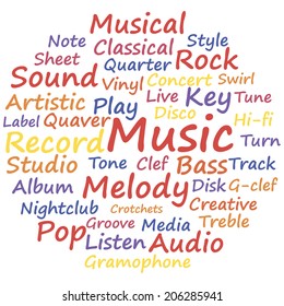 Music, word cloud concept, a vector illustration.