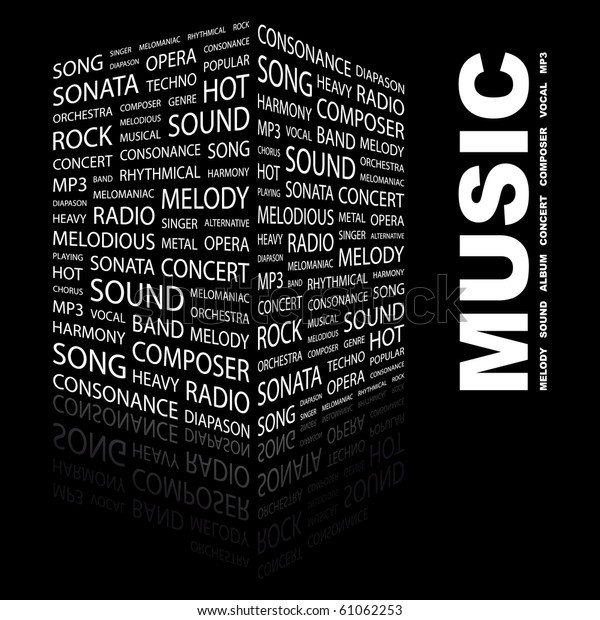 Music Word Collage On Black Background Stock Vector Royalty Free 61062253