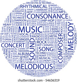 MUSIC. Word collage on white background. Vector illustration.