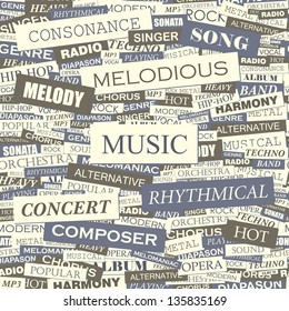 MUSIC. Word collage. Seamless illustration.