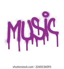 Music word graffiti with purple spray paint
