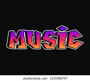 Music word trippy psychedelic graffiti style letters.Vector hand drawn doodle cartoon logo illustration.Funny cool trippy letters, fashion, graffiti style print for t-shirt, poster concept