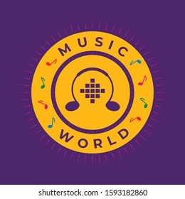 music world concept. music world, headphones and musical notes symbol design. round music world illustration